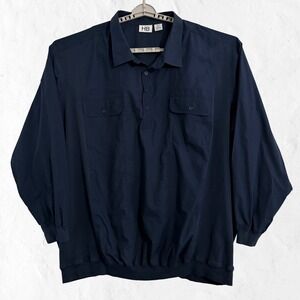 Harbor Bay by DXL HB Polo Shirt Mens 5XLT Navy Long Sleeve Banded Hem Knit Panel